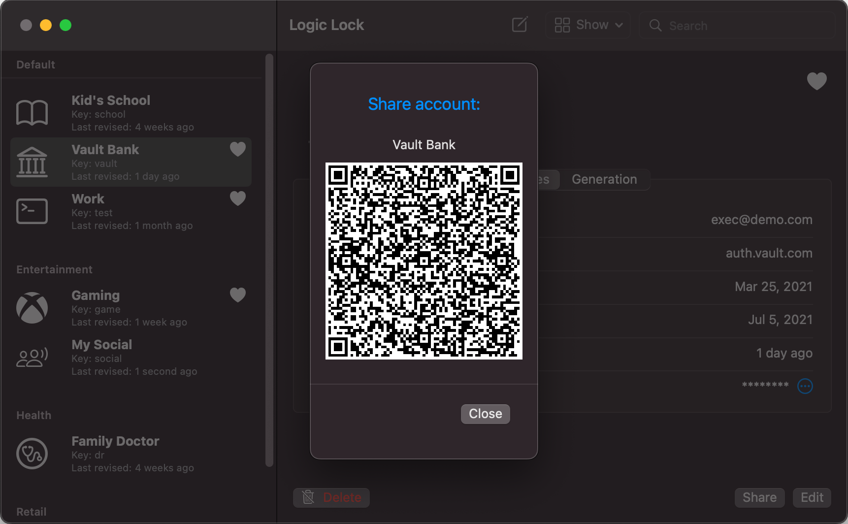 Screenshot of MacOS Share Account